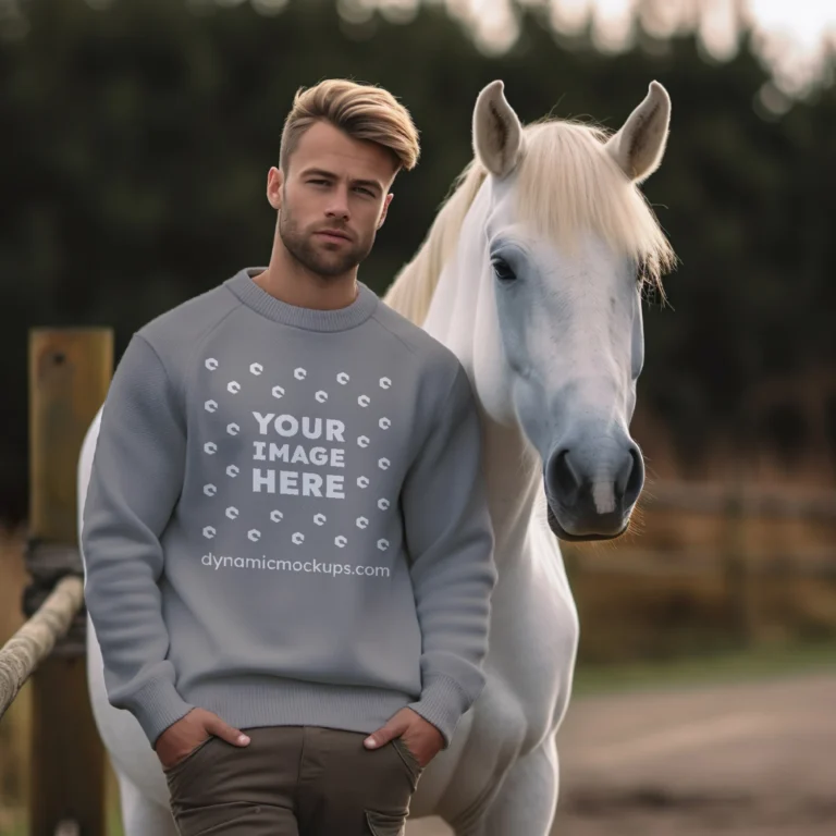 Man Wearing Gray Sweatshirt Mockup Front View Template