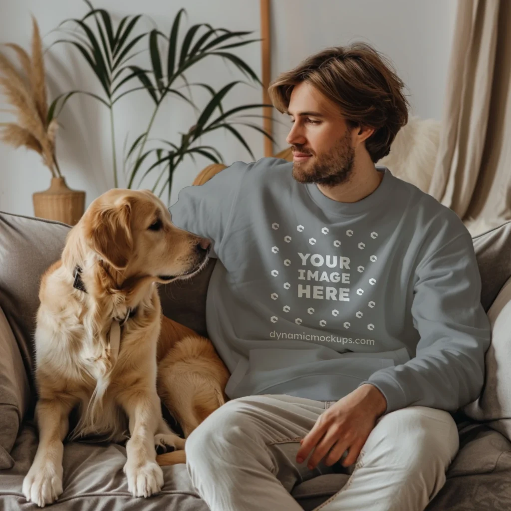 Man Wearing Gray Sweatshirt Mockup Front View Template