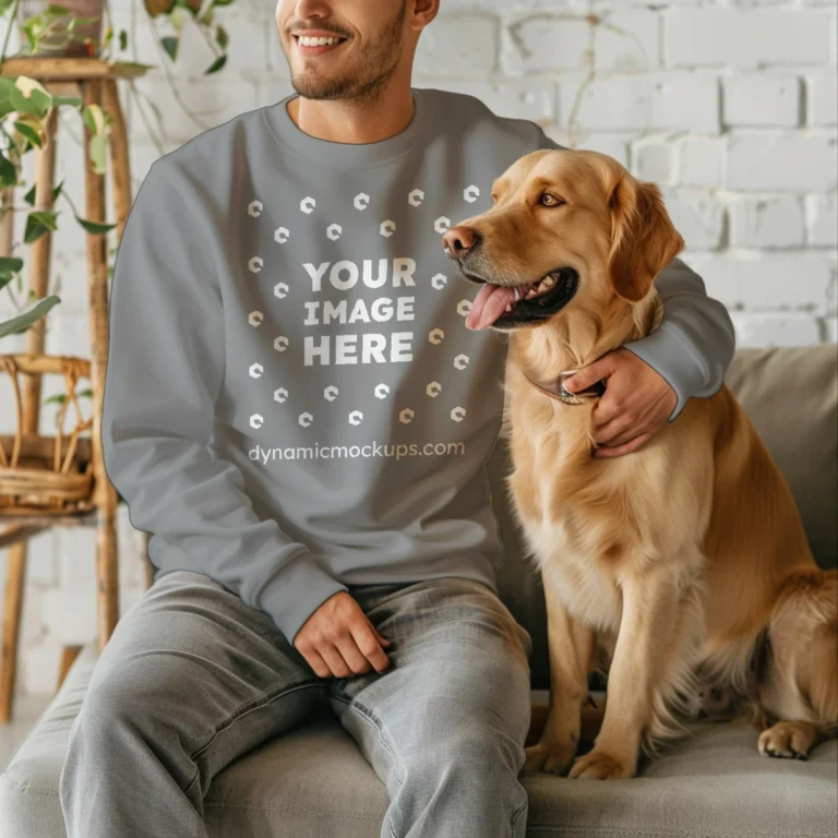 Man Wearing Gray Sweatshirt Mockup Front View Template