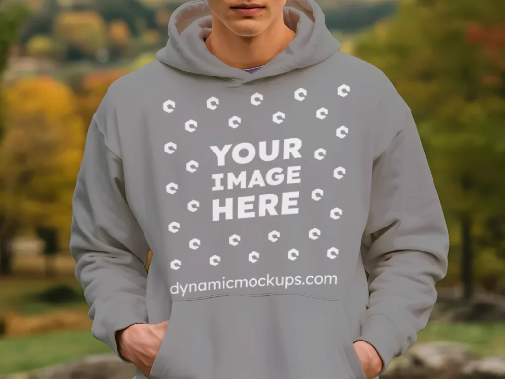 Man Wearing Gray Hoodie Mockup Front View Template