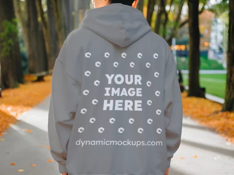 Man Wearing Gray Hoodie Mockup Back View Template