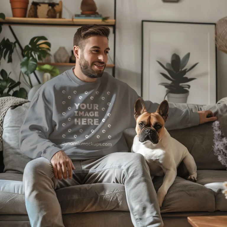 Man Wearing Gray Sweatshirt Mockup Front View Template