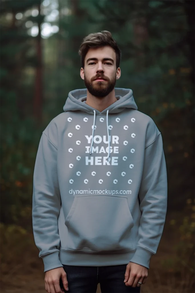 Man Wearing Gray Hoodie Mockup Front View Template