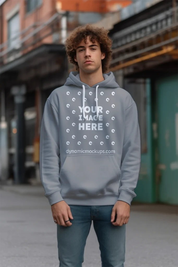 Man Wearing Gray Hoodie Mockup Front View Template