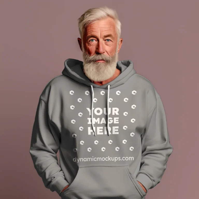 Man Wearing Gray Hoodie Mockup Front View Template