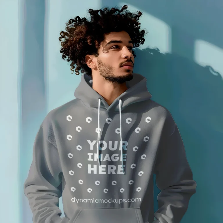 Man Wearing Gray Hoodie Mockup Front View Template