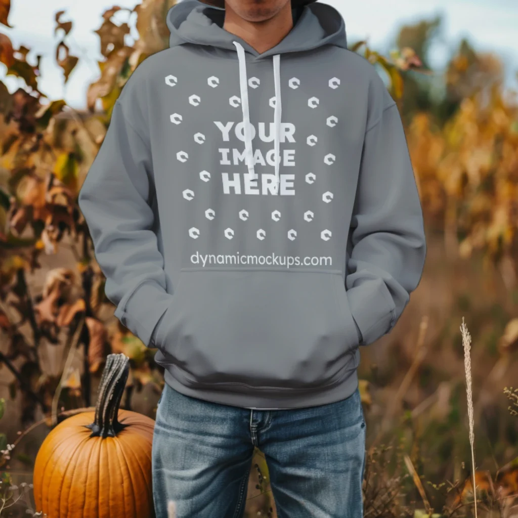 Man Wearing Gray Hoodie Mockup Front View Template