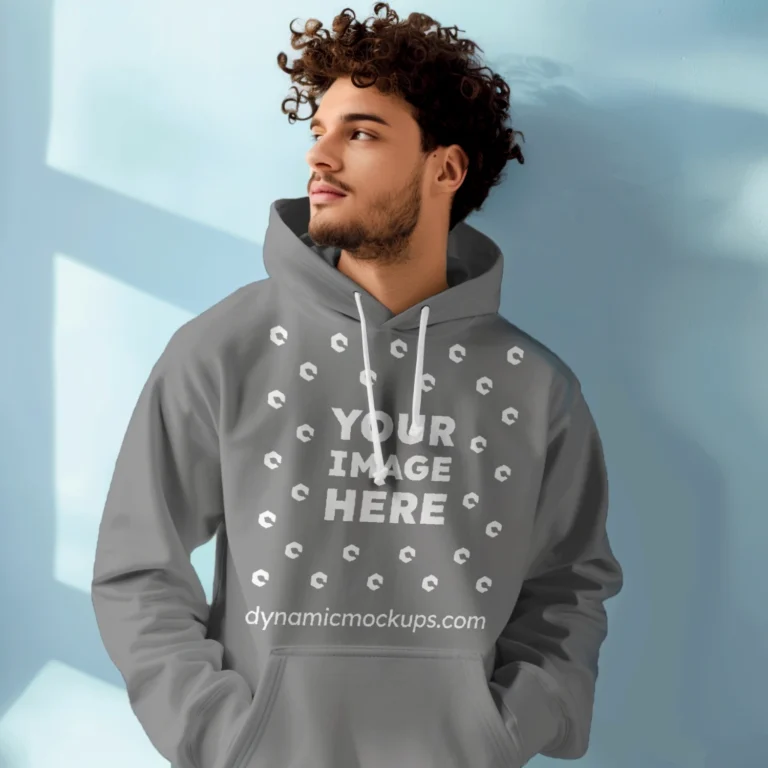 Man Wearing Gray Hoodie Mockup Front View Template