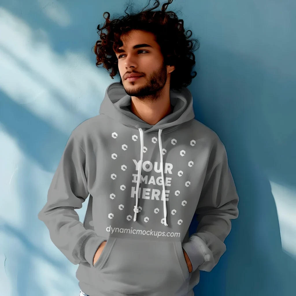 Man Wearing Gray Hoodie Mockup Front View Template