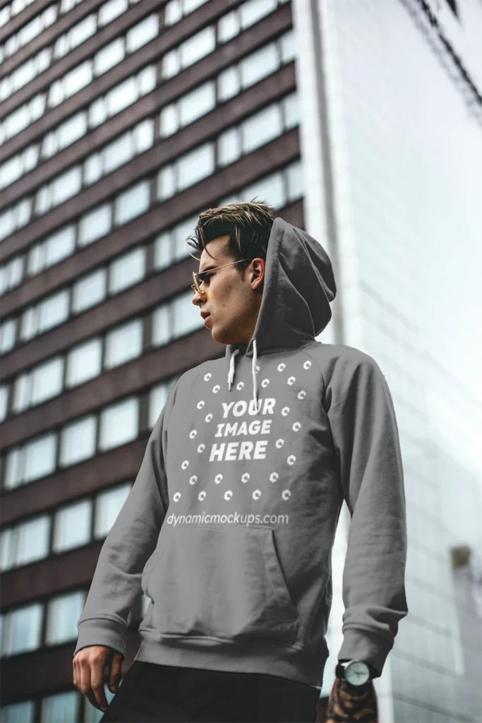 Man Wearing Gray Hoodie Mockup Front View Template