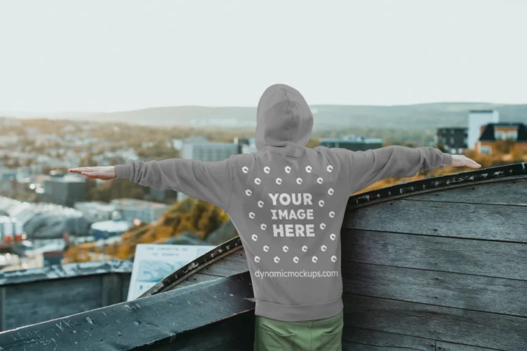 Man Wearing Gray Hoodie Mockup Back View Template