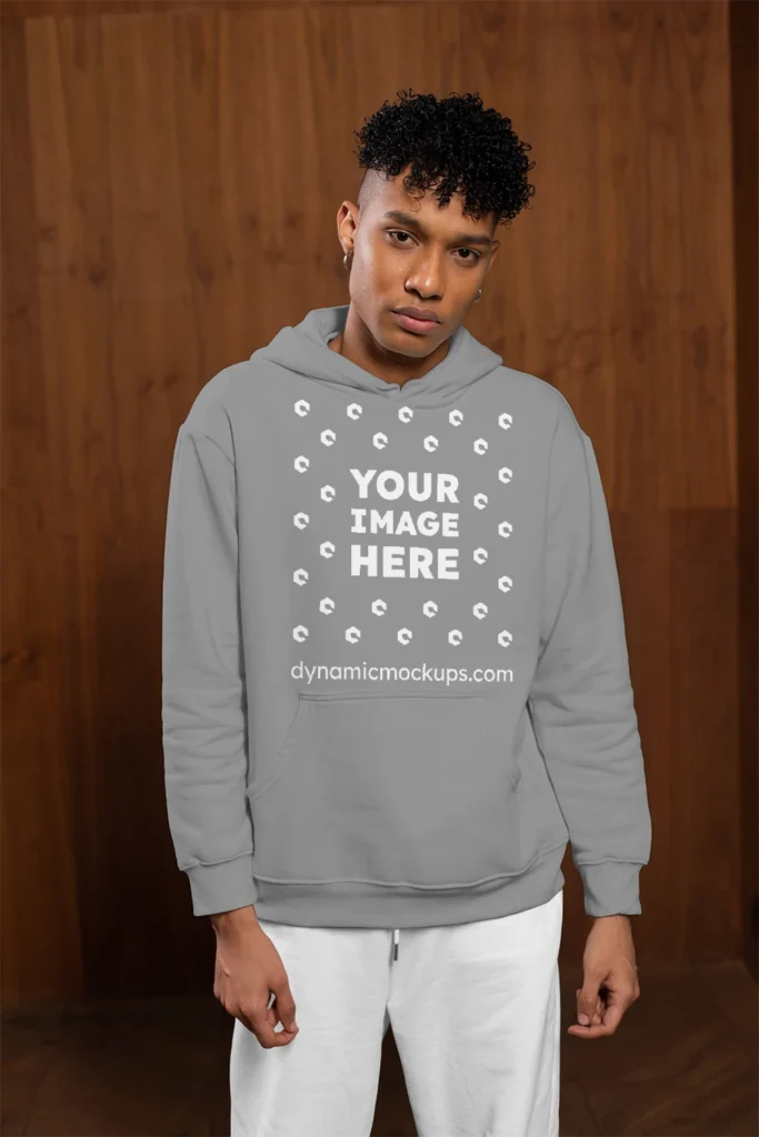 Man Wearing Gray Hoodie Mockup Front View Template