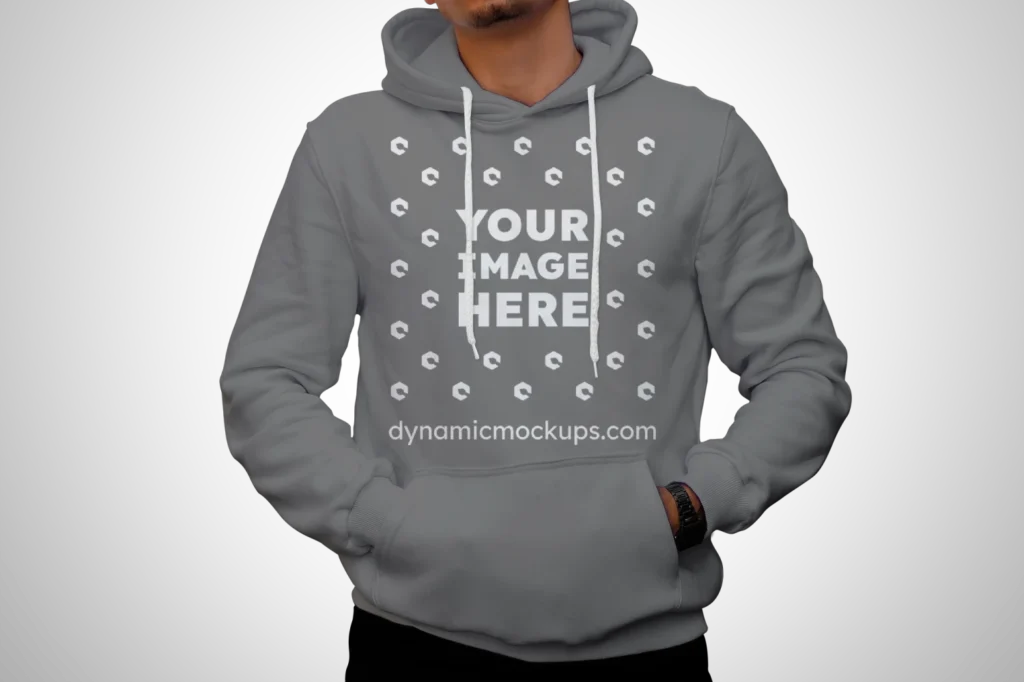 Man Wearing Gray Hoodie Mockup Front View Template