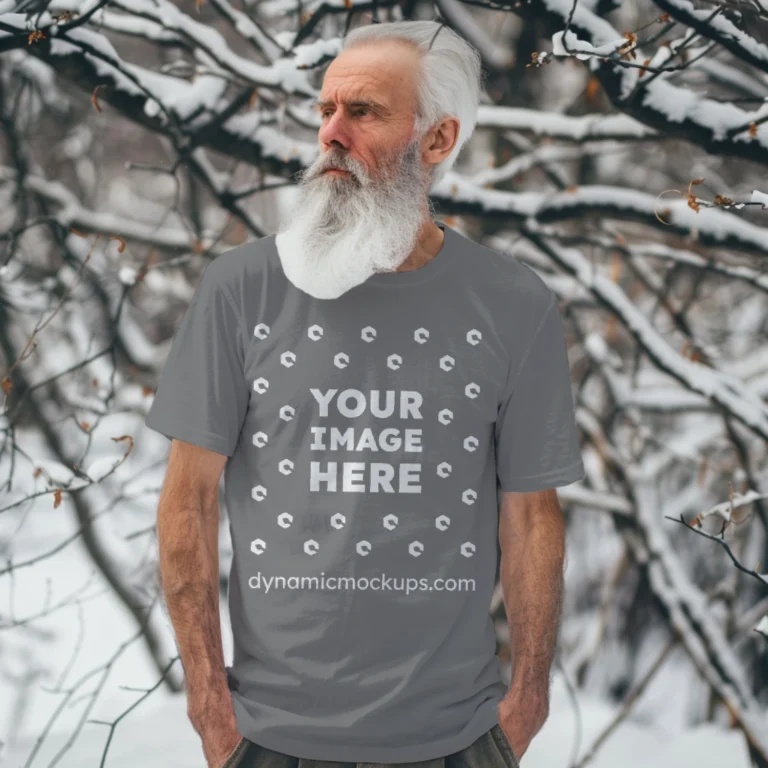 Man Wearing Gray T-shirt Mockup Front View Template