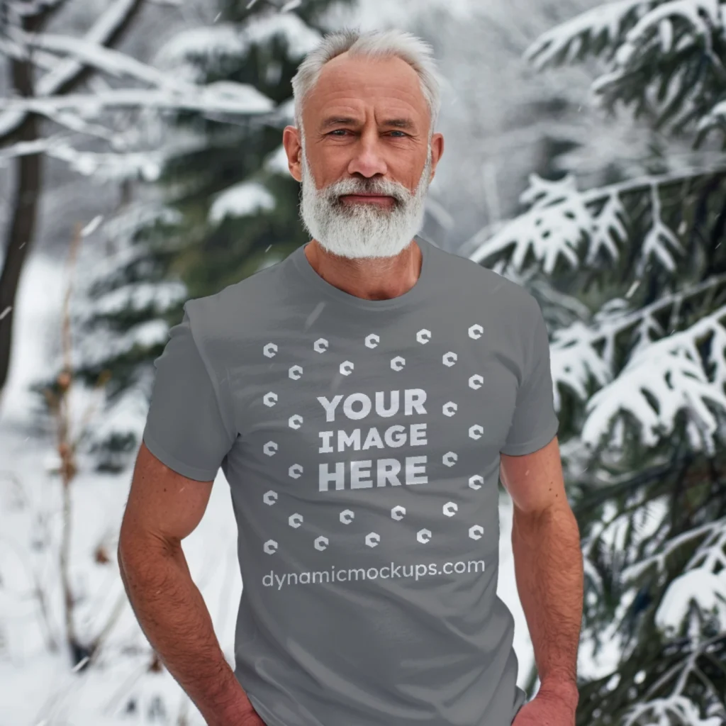 Man Wearing Gray T-shirt Mockup Front View Template