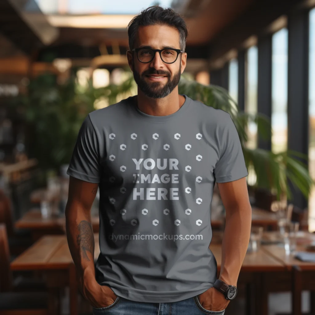 Man Wearing Gray T-shirt Mockup Front View Template