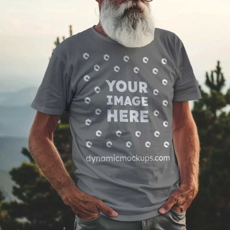 Man Wearing Gray T-shirt Mockup Front View Template