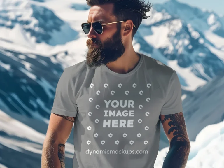 Man Wearing Gray T-shirt Mockup Front View Template