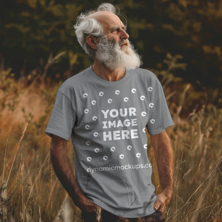 Man Wearing Gray T-shirt Mockup Front View Template