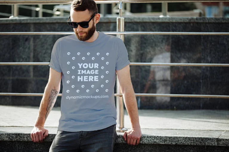 Man Wearing Gray T-shirt Mockup Front View Template