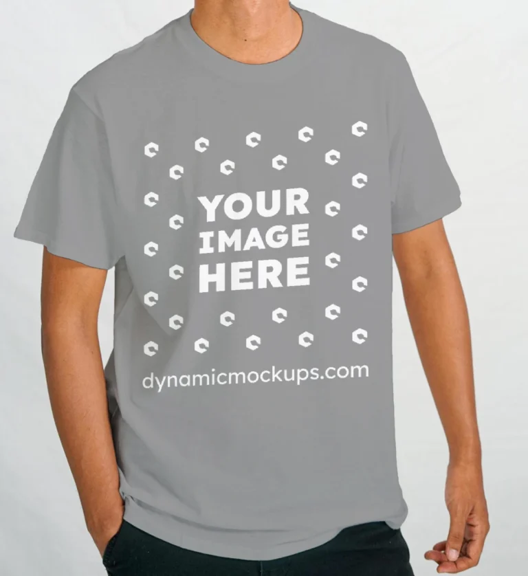 Man Wearing Gray T-shirt Mockup Front View Template