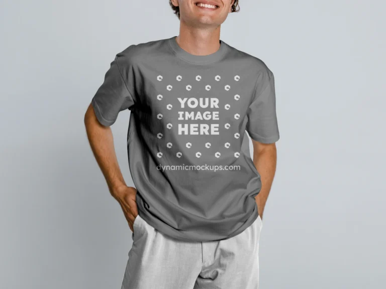 Man Wearing Gray T-shirt Mockup Front View Template