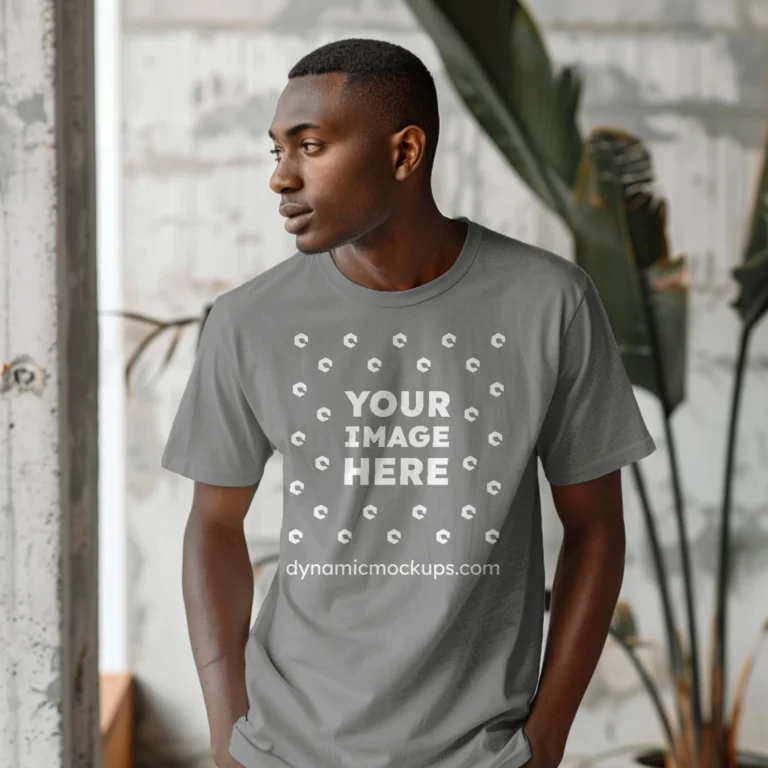 Man Wearing Gray T-shirt Mockup Front View Template