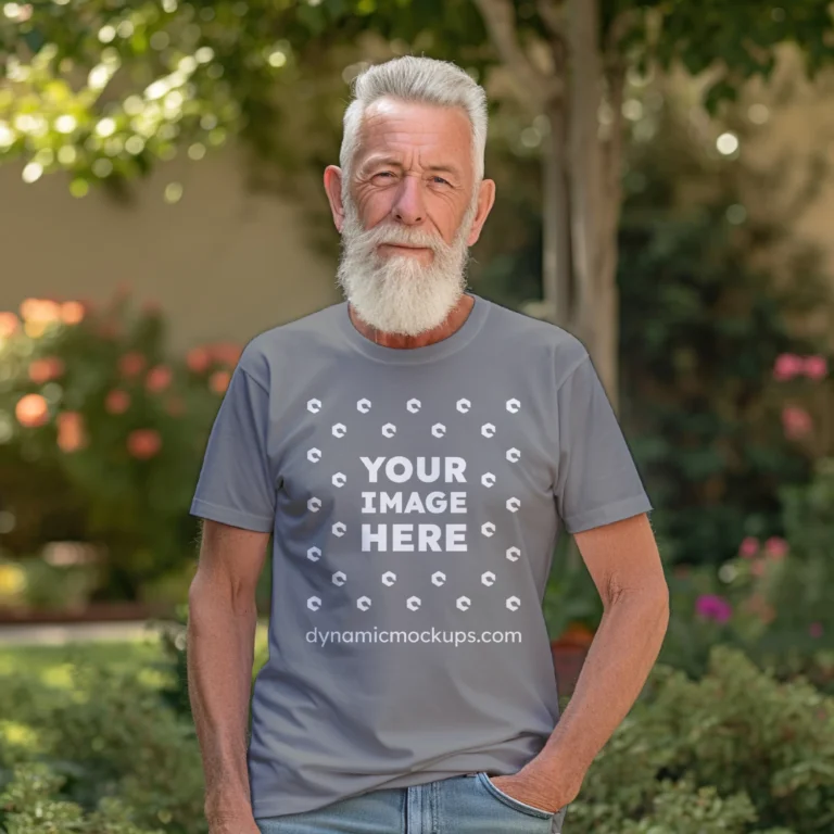 Man Wearing Gray T-shirt Mockup Front View Template