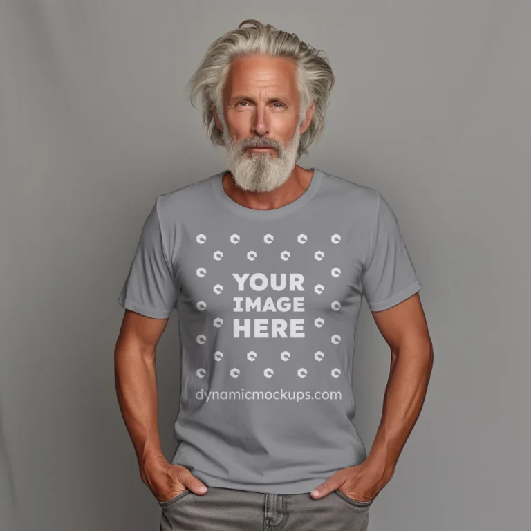 Man Wearing Gray T-shirt Mockup Front View Template