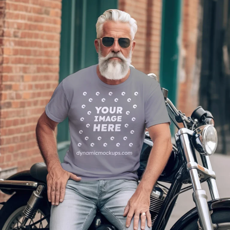 Man Wearing Gray T-shirt Mockup Front View Template