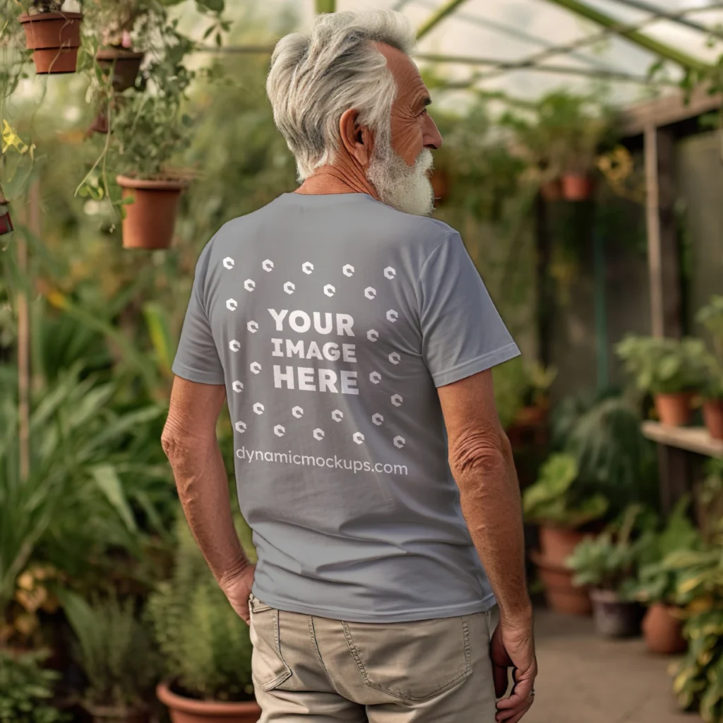 Man Wearing Gray T-shirt Mockup Back View Template