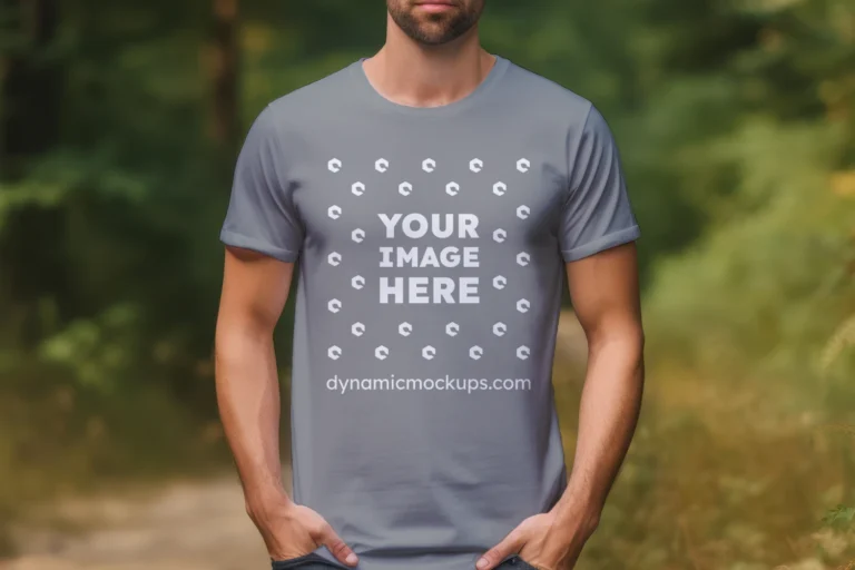 Man Wearing Gray T-shirt Mockup Front View Template