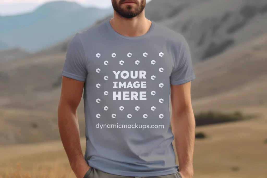 Man Wearing Gray T-shirt Mockup Front View Template