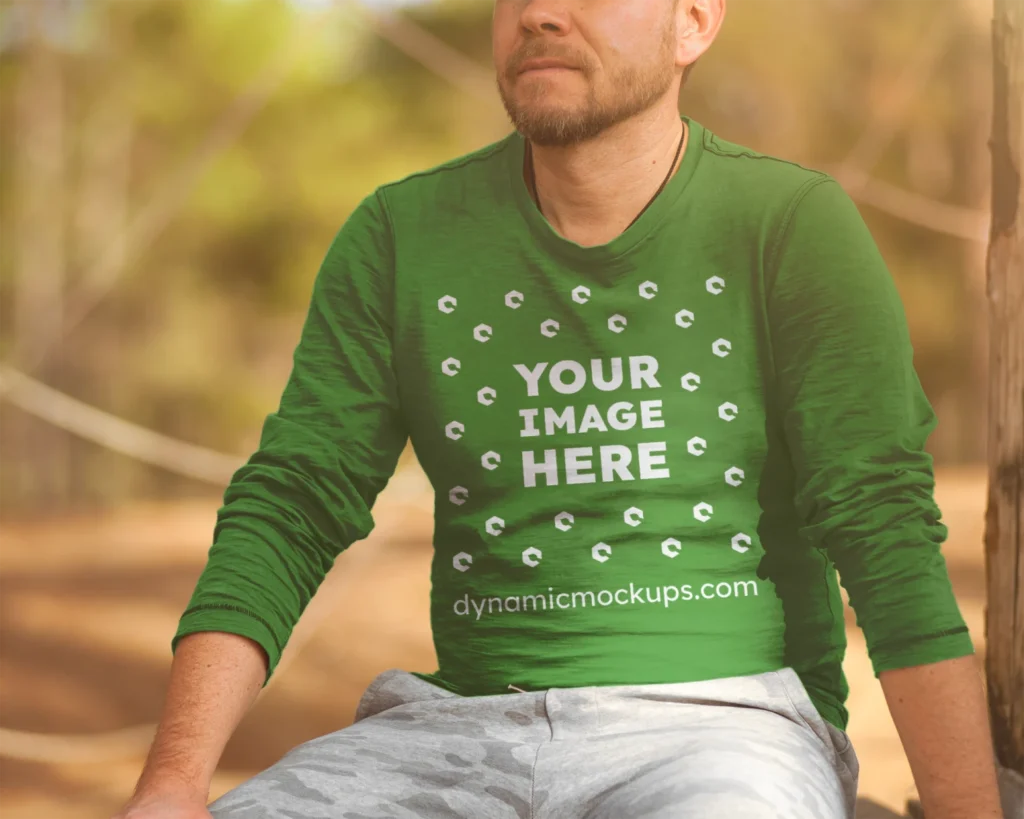 Man Wearing Green Sweatshirt Mockup Front View Template