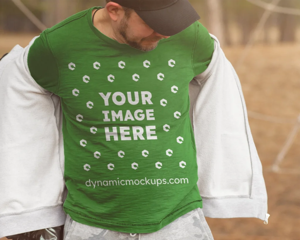 Man Wearing Green Sweatshirt Mockup Front View Template