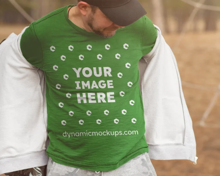 Man Wearing Green Sweatshirt Mockup Front View Template