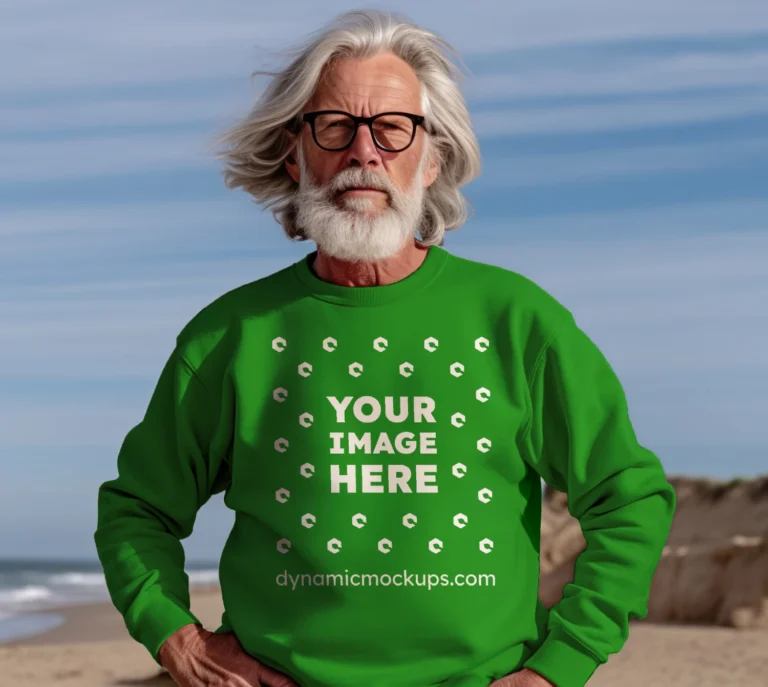 Man Wearing Green Sweatshirt Mockup Front View Template