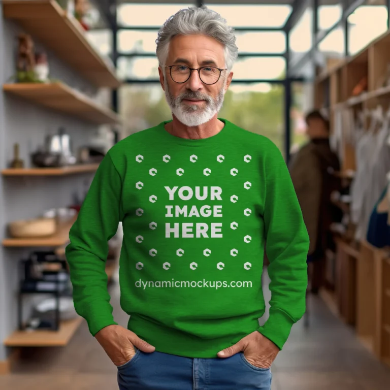 Man Wearing Green Sweatshirt Mockup Front View Template