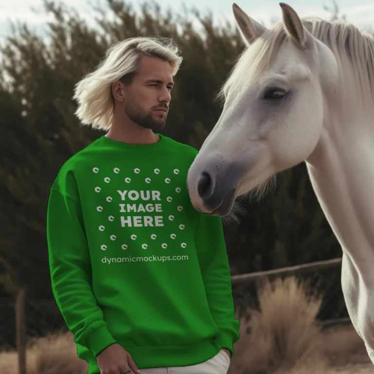 Man Wearing Green Sweatshirt Mockup Front View Template