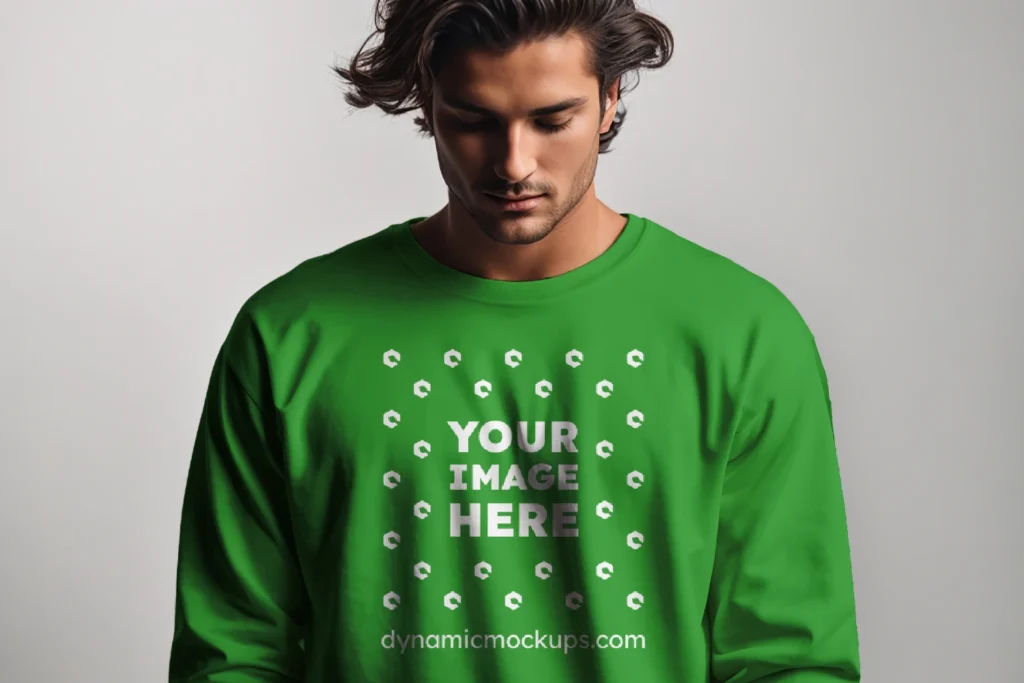 Man Wearing Green Sweatshirt Mockup Front View Template