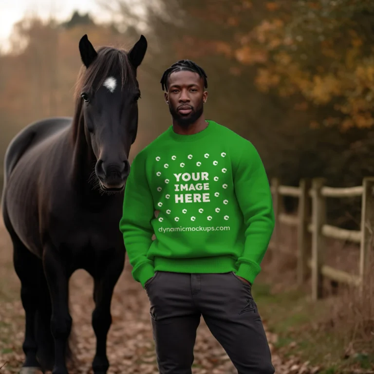 Man Wearing Green Sweatshirt Mockup Front View Template