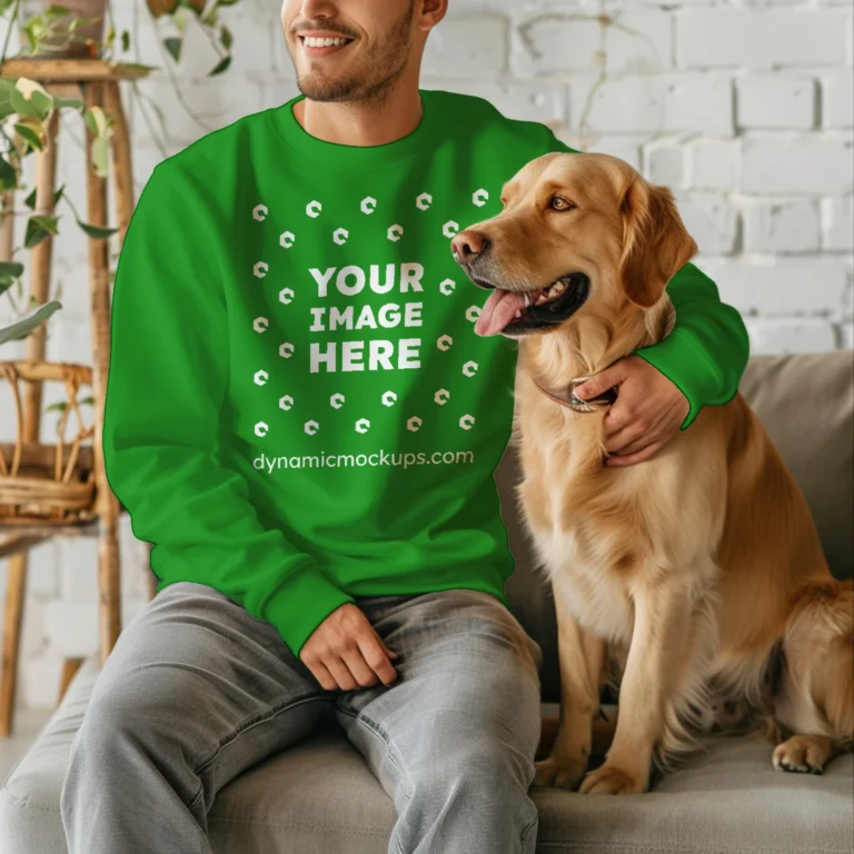 Man Wearing Green Sweatshirt Mockup Front View Template