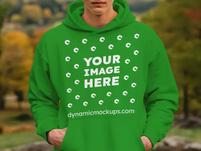 Man Wearing Green Hoodie Mockup Front View Template