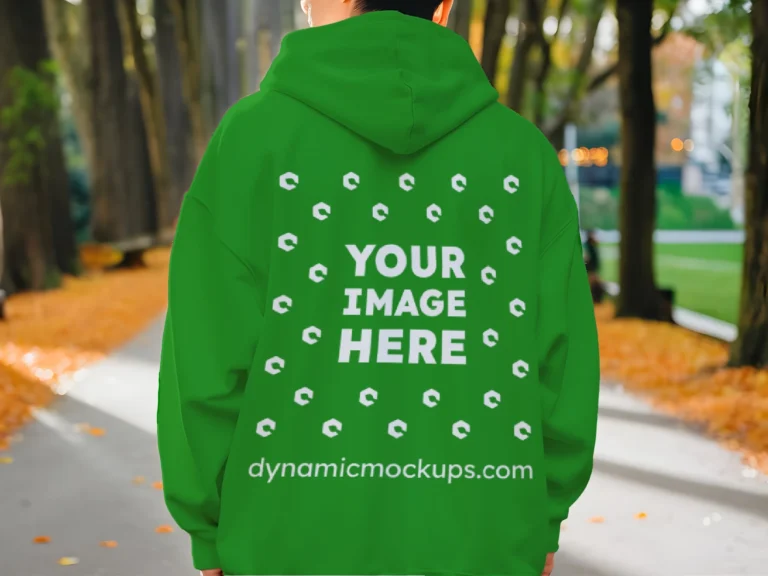 Man Wearing Green Hoodie Mockup Back View Template