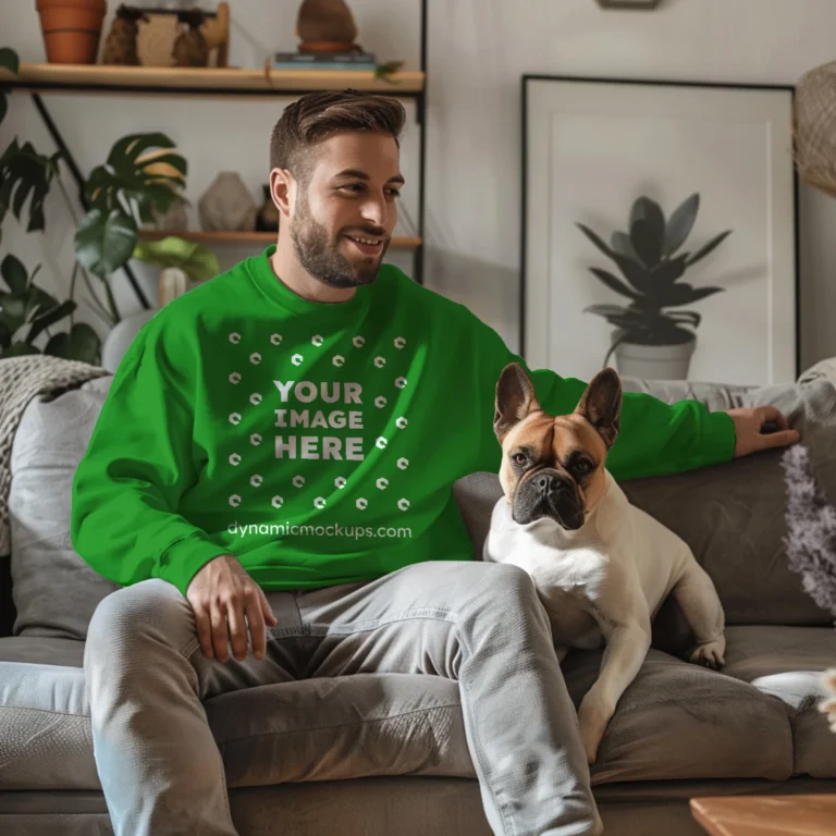 Man Wearing Green Sweatshirt Mockup Front View Template