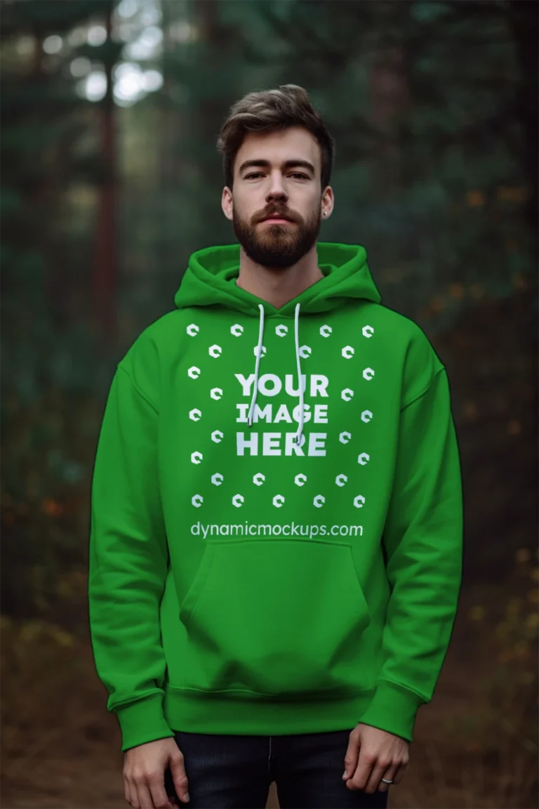 Man Wearing Green Hoodie Mockup Front View Template