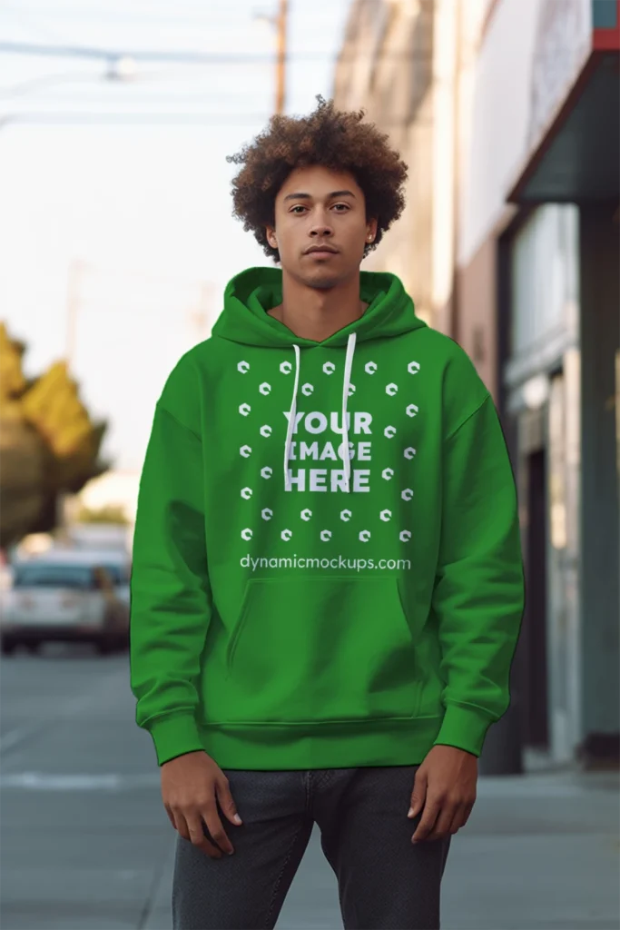 Man Wearing Green Hoodie Mockup Front View Template