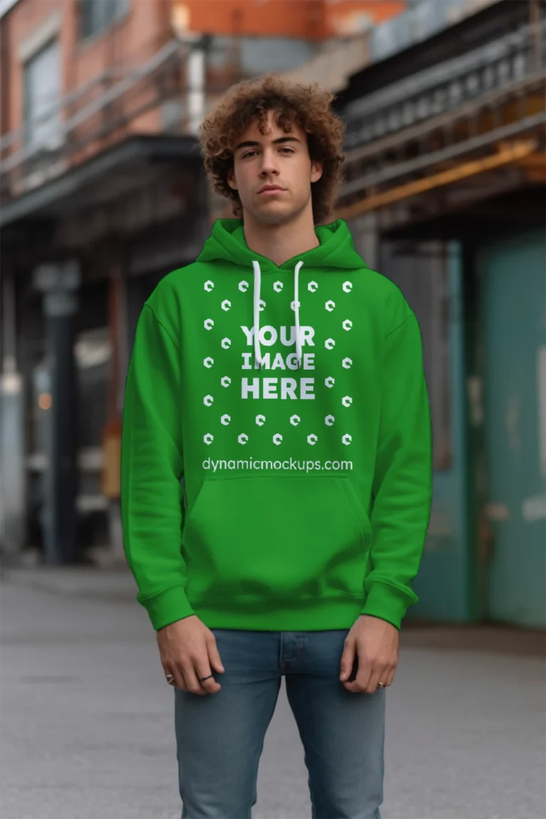 Man Wearing Green Hoodie Mockup Front View Template