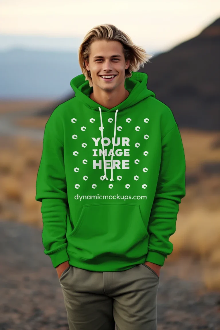 Man Wearing Green Hoodie Mockup Front View Template