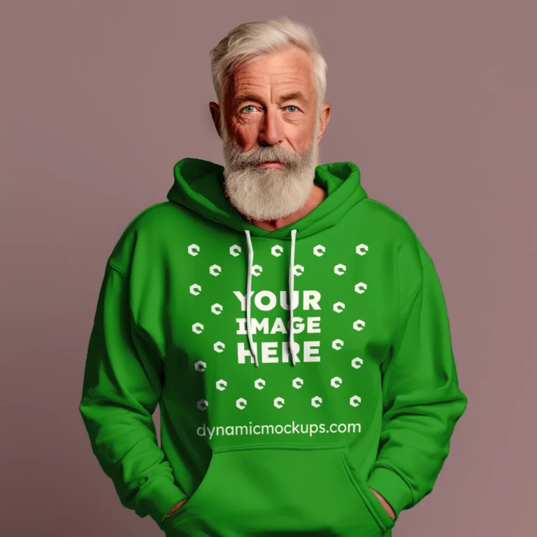 Man Wearing Green Hoodie Mockup Front View Template